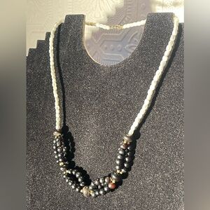 Vintage 1970's Faux Hematite Rice Pearl Twisted Bead Necklace